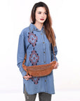 American Darling ADBG1660 Fanny Pack Hand Tooled Suede Genuine Western Leather Women Bag Western Handbag Purse