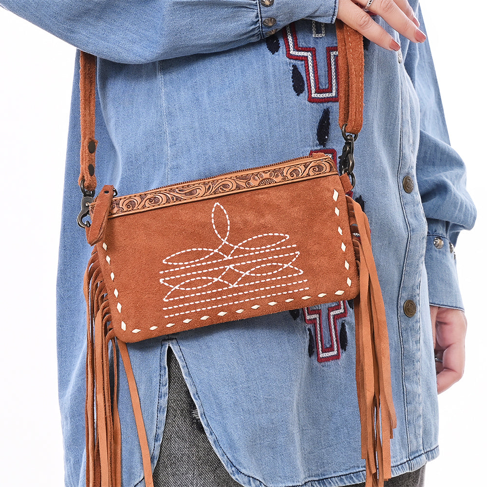American Darling ADBG1662 Cross Body Hand Tooled Suede Genuine Western Leather Women Bag Western Handbag Purse