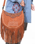 American Darling ADBG1663 Cross Body Hand Tooled Suede Genuine Leather Women Bag Western Handbag Purse