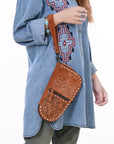American Darling Gun Case Hand Tooled Genuine Leather Women Bag Western Purse