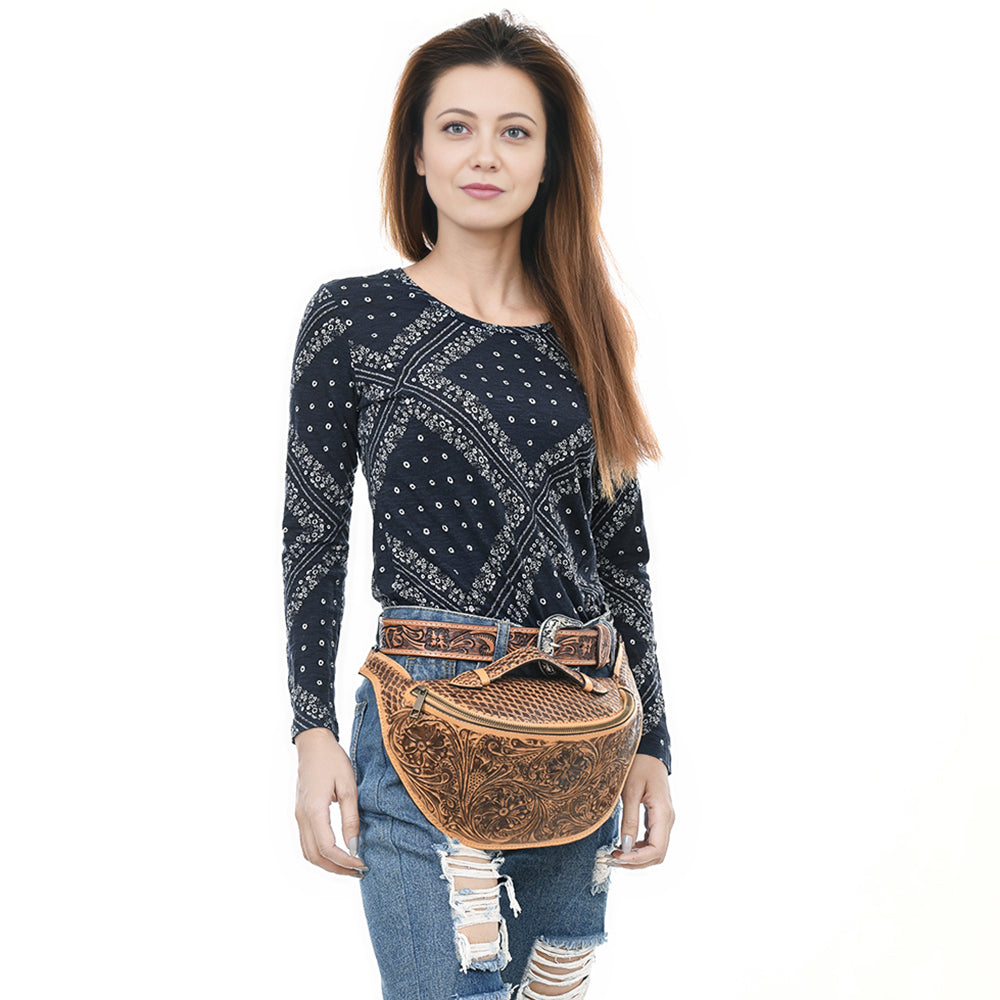 American Darling Fanny Pack Hand Tooled Genuine Western Leather Women Bag Handbag Purse |
