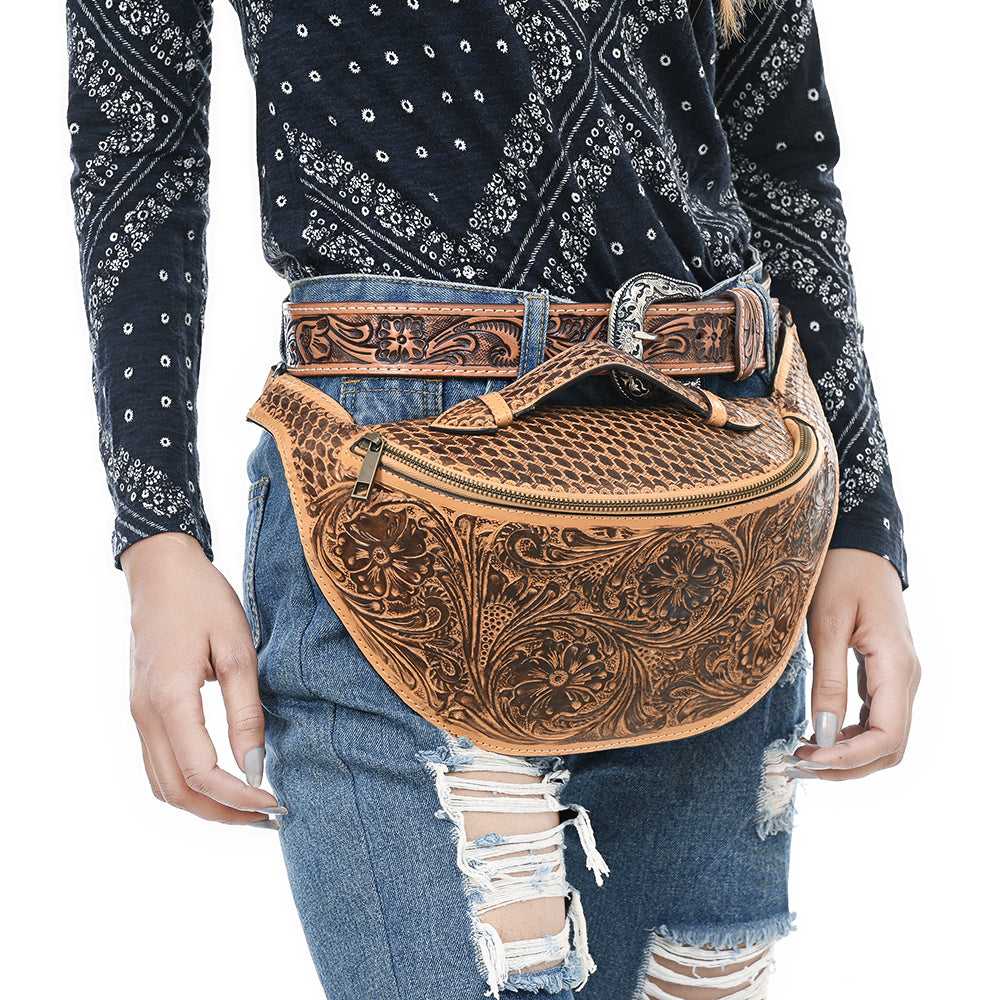 American Darling Fanny Pack Hand Tooled Genuine Western Leather Women Bag Handbag Purse |