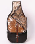 Hilason Western Horse Floral Genuine Hair-On Leather Saddle Bag Black / Brown Heavyduty Traditional Trail Ride