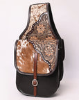 Hilason Western Horse Floral Genuine Hair-On Leather Saddle Bag Black / Brown Heavyduty Traditional Trail Ride