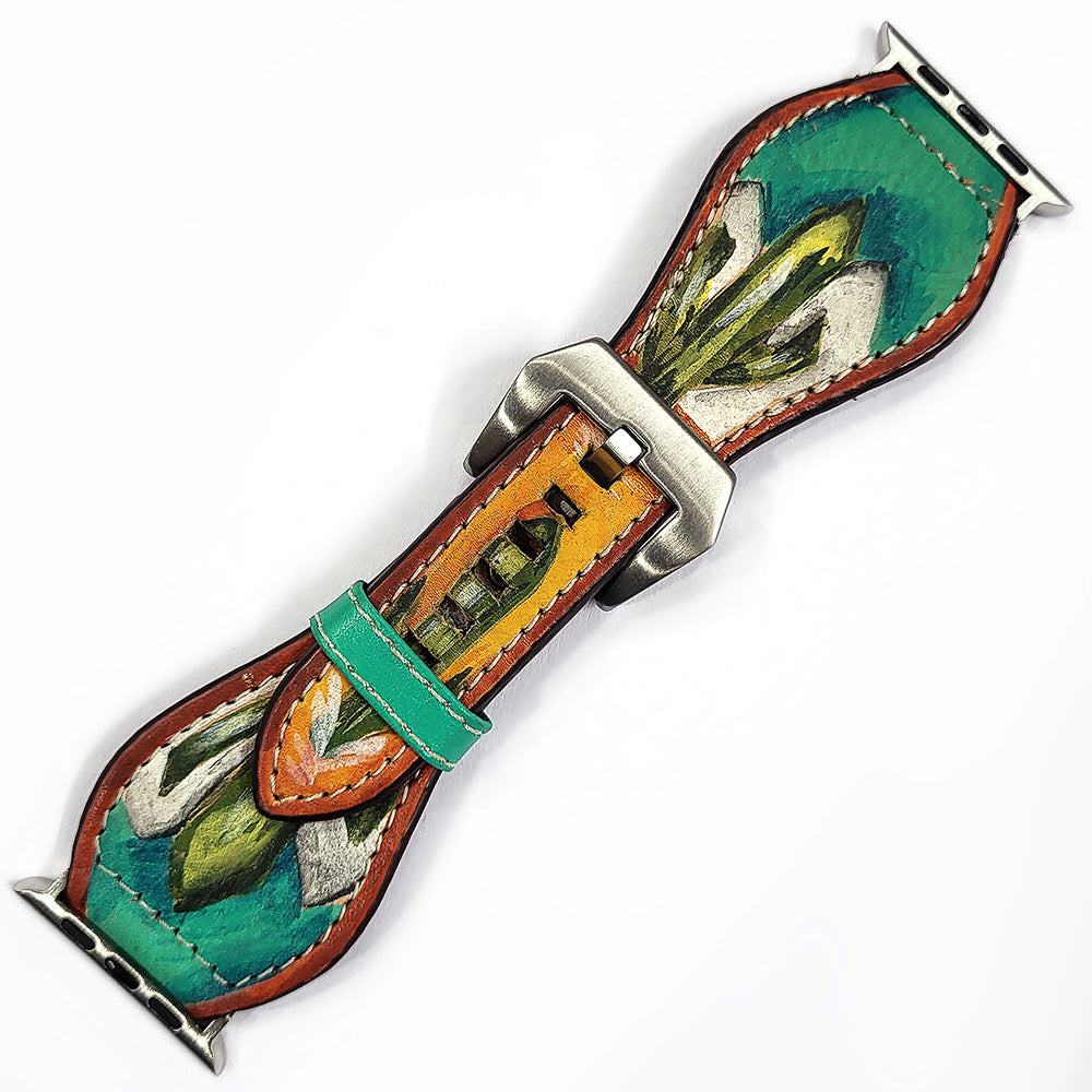 American Darling Hand Tooled I watch Strap Genuine Leather With Beautiful Cactus Painted Smart