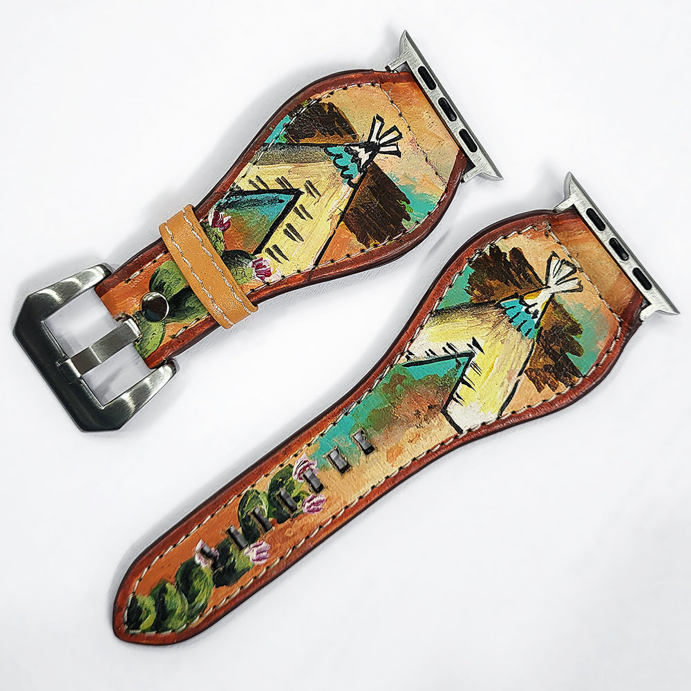 American Darling Hand Tooled I watch Strap Genuine Leather With Beautiful Cactus Painted Smart
