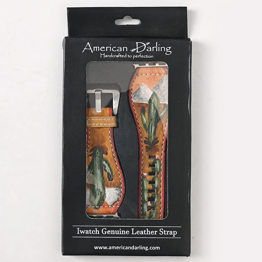 American Darling Hand Tooled I watch Strap Genuine Leather With Beautiful Cactus Painted Smart