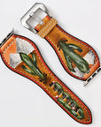 American Darling Hand Tooled I watch Strap Genuine Leather With Beautiful Cactus Painted Smart