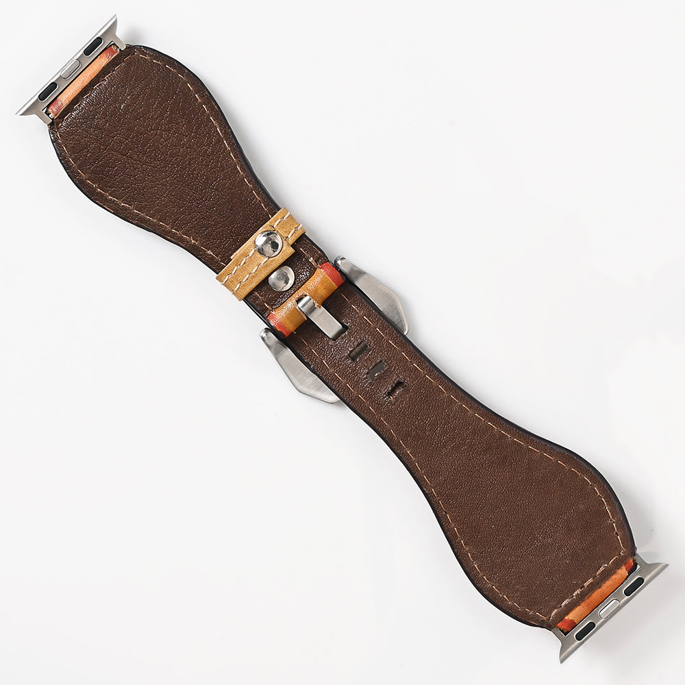 American Darling Hand Tooled I watch Strap Genuine Leather With Beautiful Cactus Painted Smart