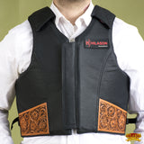 Hilason Bull Riding Rodeo Floral Hand Carved Genuine Leather Vest Black Safety Protective Gear Equipment Vest