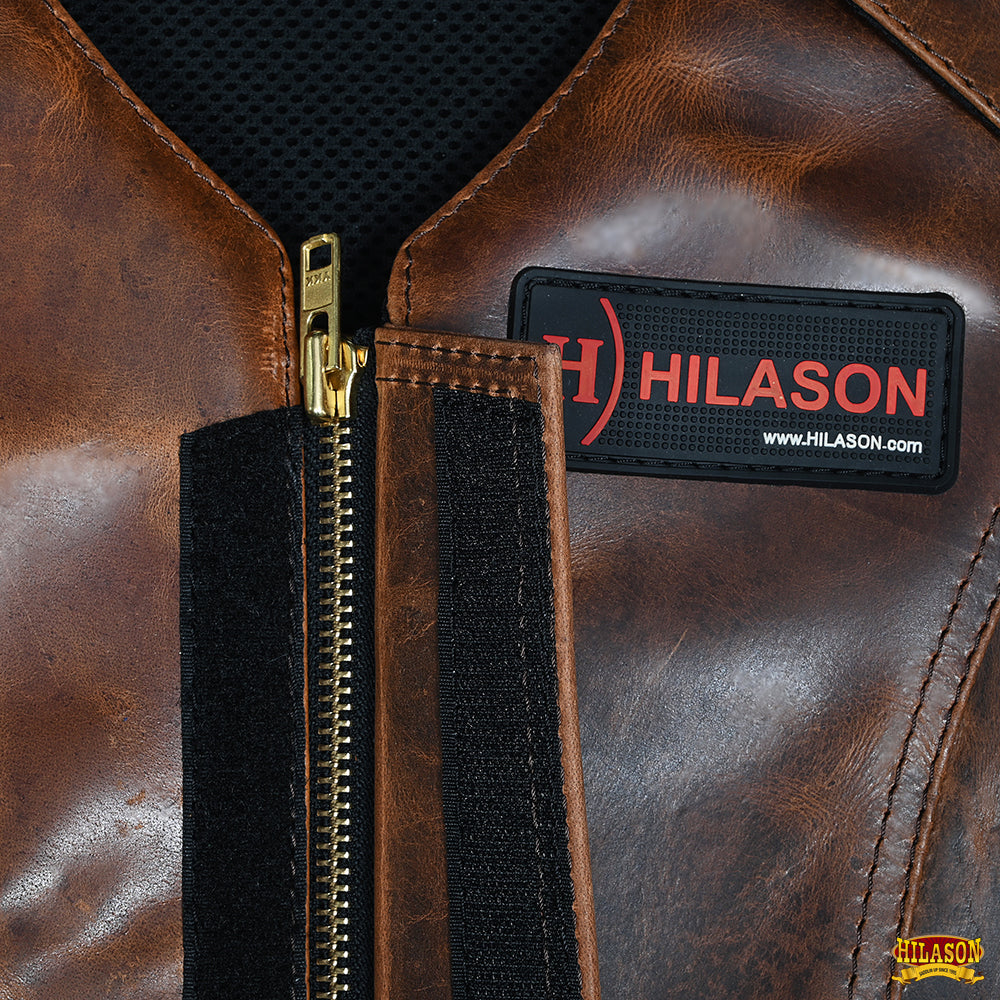 Hilason Bull Riding Rodeo Floral Hand Carved Genuine Leather Vest Black Safety Protective Gear Equipment Vest