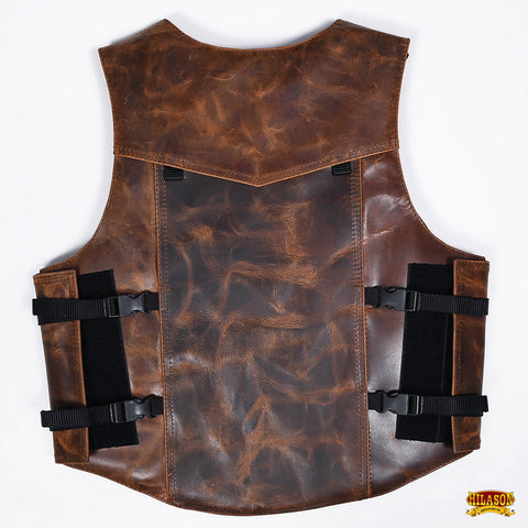 Hilason Bull Riding Rodeo Floral Hand Carved Genuine Leather Vest Black Safety Protective Gear Equipment Vest