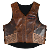 Hilason Bull Riding Rodeo Floral Hand Carved Genuine Leather Vest Black Safety Protective Gear Equipment Vest