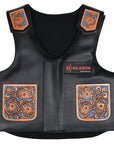 Hilason Bull Riding Kids Junior Youth Pro Rodeo Genuine Leather Vest With Floral Hand Carved