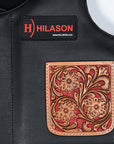 Hilason Bull Riding Kids Junior Youth Pro Rodeo Genuine Leather Vest With Floral Hand Carved