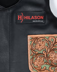 Hilason Bull Riding Kids Junior Youth Pro Rodeo Genuine Leather Vest With Floral Hand Carved