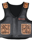 Hilason Bull Riding Kids Junior Youth Pro Rodeo Genuine Leather Vest With Floral Hand Carved