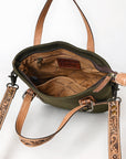 American Darling Crossbody Hand Tooled Oil Rustic Cotton Fabric Genuine Leather Women Bag Western Handbag Purse