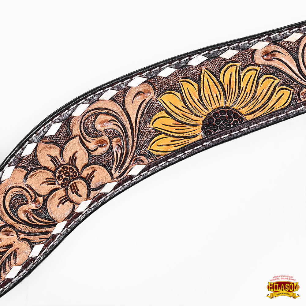 Hilason Horse Floral Hand Painted American Leather Breast Collar Headstall Dark Brown