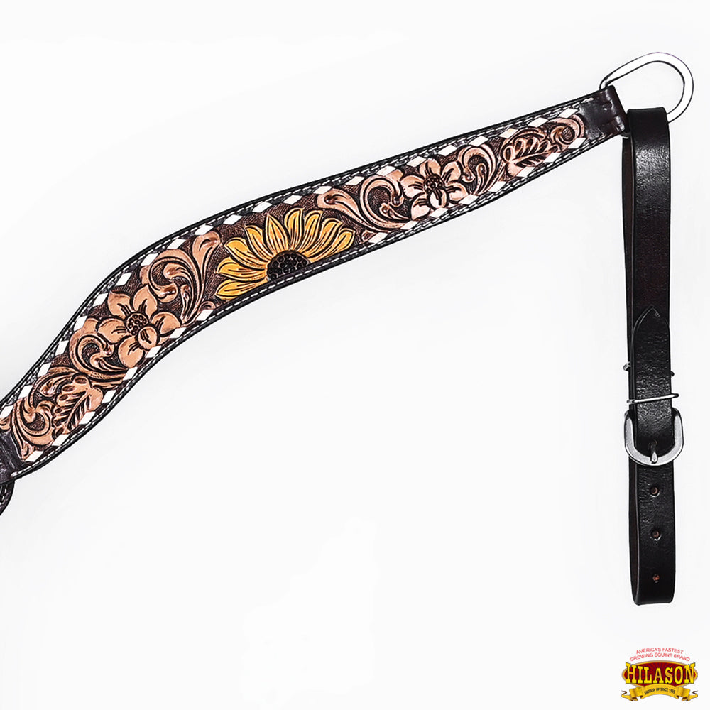 Hilason Horse Floral Hand Painted American Leather Breast Collar Headstall Dark Brown
