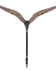 Hilason Horse Floral Hand Painted American Leather Breast Collar Headstall Dark Brown