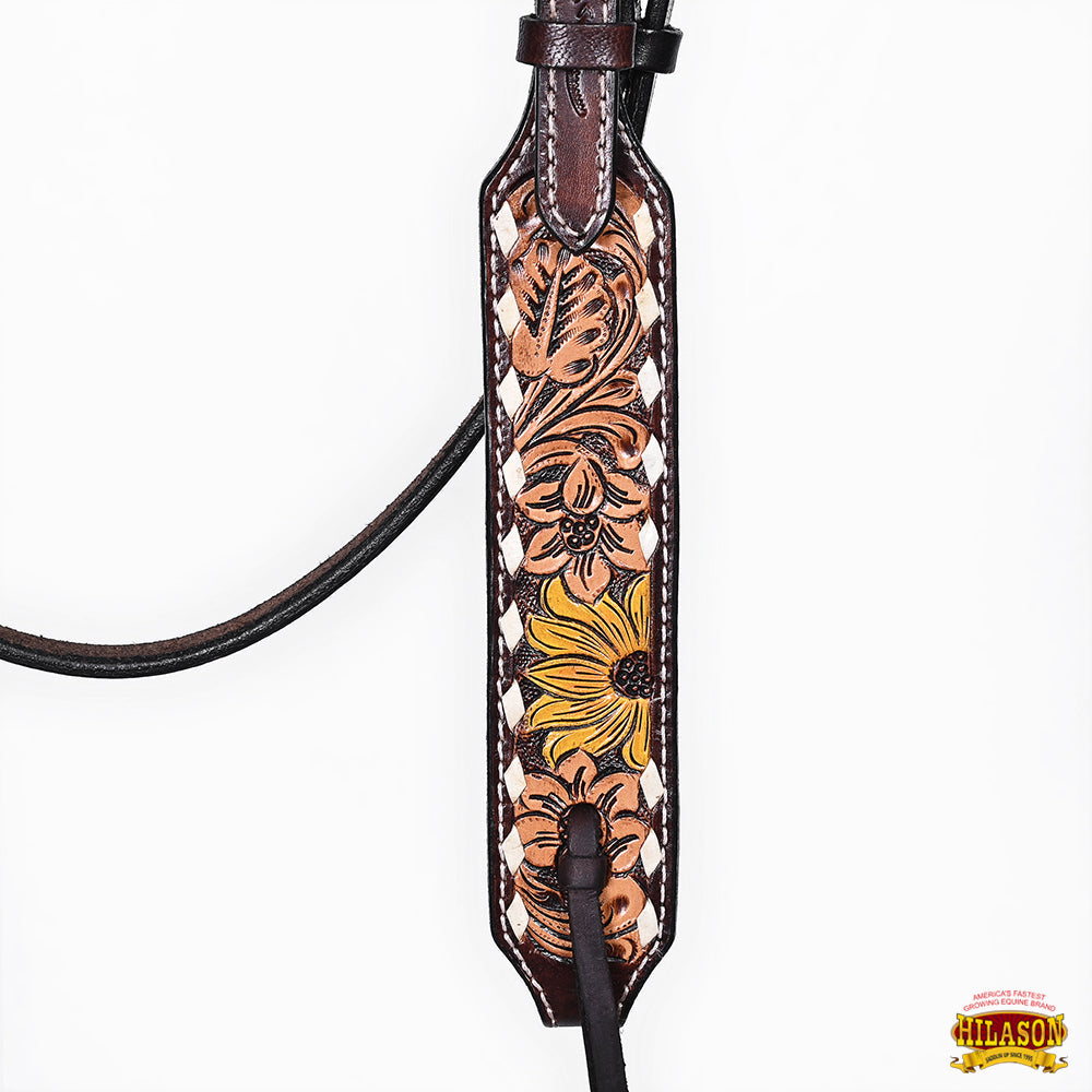 Hilason Horse Floral Hand Painted American Leather Breast Collar Headstall Dark Brown