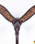Hilason Horse Floral Hand Carved American Leather Breast Collar Headstall Dark Brown