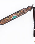 Hilason Horse Floral Hand Painted American Leather Breast Collar Headstall Dark Brown
