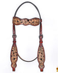 HILASON Western Horse Floral Hand Carved Tack Set Genuine Leather Brown
