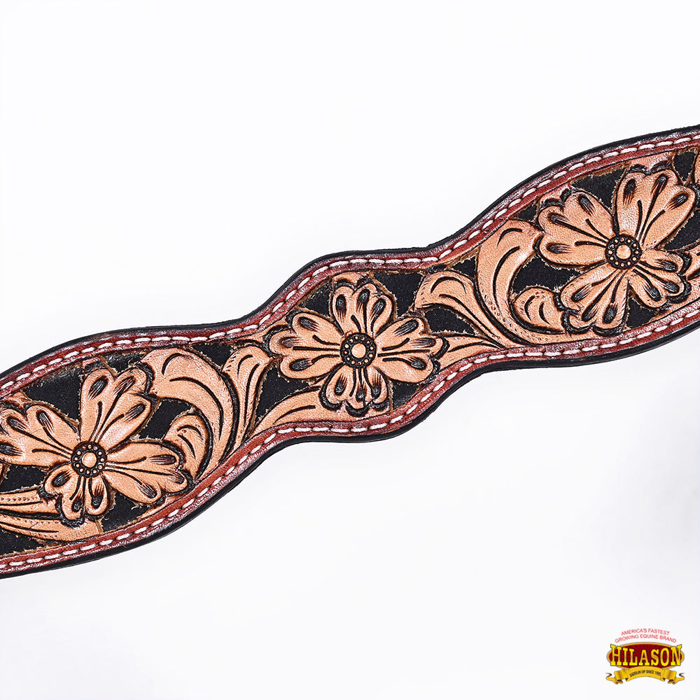 HILASON Western Horse Floral Hand Carved Tack Set Genuine Leather Brown