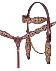 HILASON Western Horse Floral Hand Carved Tack Set Genuine Leather Brown