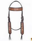 Hilason Horse Floral Hand Carved American Leather Breast Collar Headstall Dark Brown