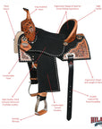 Hilason Western Horse Barrel Flex Tree Trail American Leather Saddle Black Gorgeous Floral Hand Tooled & Carved