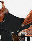Hilason Western Horse Barrel Flex Tree Trail American Leather Saddle Black Gorgeous Floral Hand Tooled & Carved