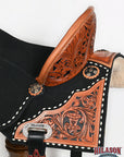 Hilason Western Horse Barrel Flex Tree Trail American Leather Saddle Black Gorgeous Floral Hand Tooled & Carved