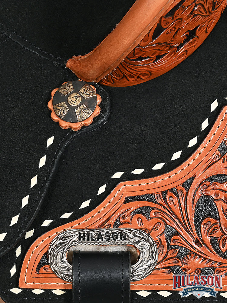 Hilason Western Horse Barrel Flex Tree Trail American Leather Saddle Black Gorgeous Floral Hand Tooled &amp; Carved