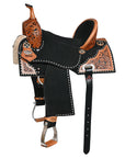 Hilason Western Horse Barrel Flex Tree Trail American Leather Saddle Black Gorgeous Floral Hand Tooled & Carved
