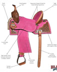 Hilason Western Horse Barrel Flex Tree Trail American Leather Saddle Pink Gorgeous Floral Hand Tooled & Carved