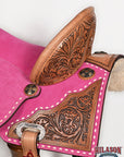 Hilason Western Horse Barrel Flex Tree Trail American Leather Saddle Pink Gorgeous Floral Hand Tooled & Carved