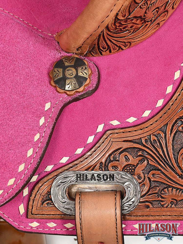 Hilason Western Horse Barrel Flex Tree Trail American Leather Saddle Pink Gorgeous Floral Hand Tooled &amp; Carved