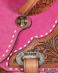 Hilason Western Horse Barrel Flex Tree Trail American Leather Saddle Pink Gorgeous Floral Hand Tooled & Carved