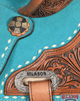 Hilason Western Horse Barrel Flex Tree Trail American Leather Saddle Turquoise Gorgeous Floral Hand Tooled & Carved