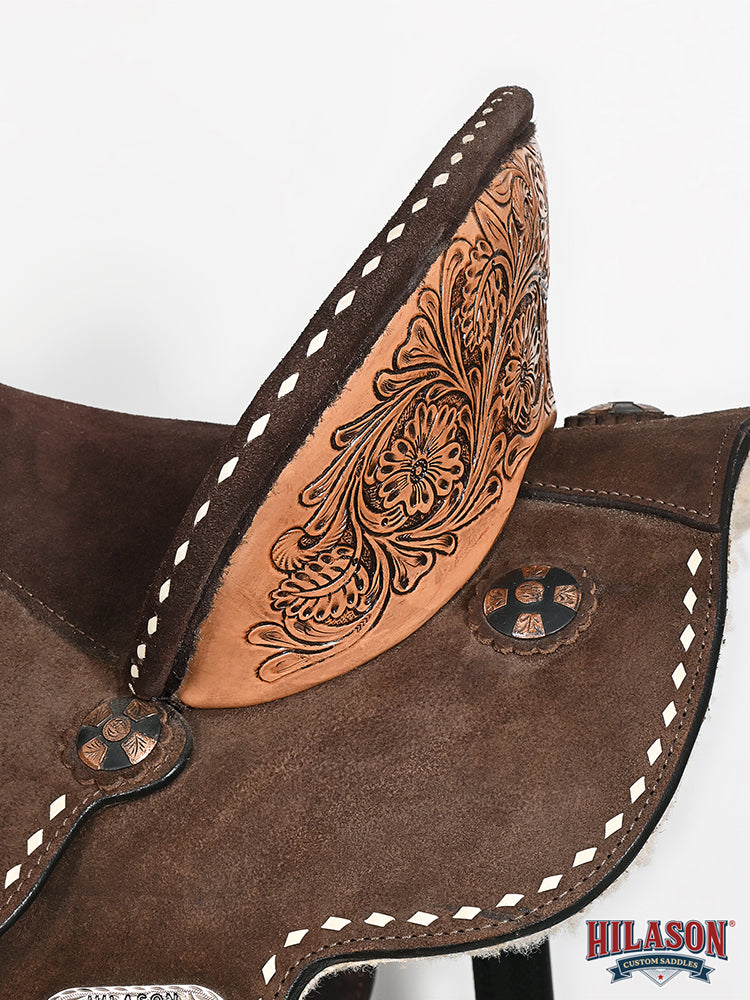 Hilason Western Horse Barrel Flex Tree Trail American Leather Saddle Dark Brown Gorgeous Floral Hand Tooled &amp; Carved