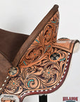Hilason Western Horse Barrel Flex Tree Trail American Leather Saddle Brown Gorgeous Floral Hand Tooled & Carved