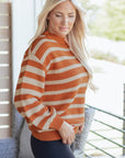 Stripe Ribbed Trim Drop Shoulder Sweater