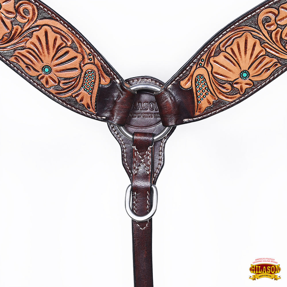 HILASON Western Horse Hand Carved American Leather Breast Collar Headstall