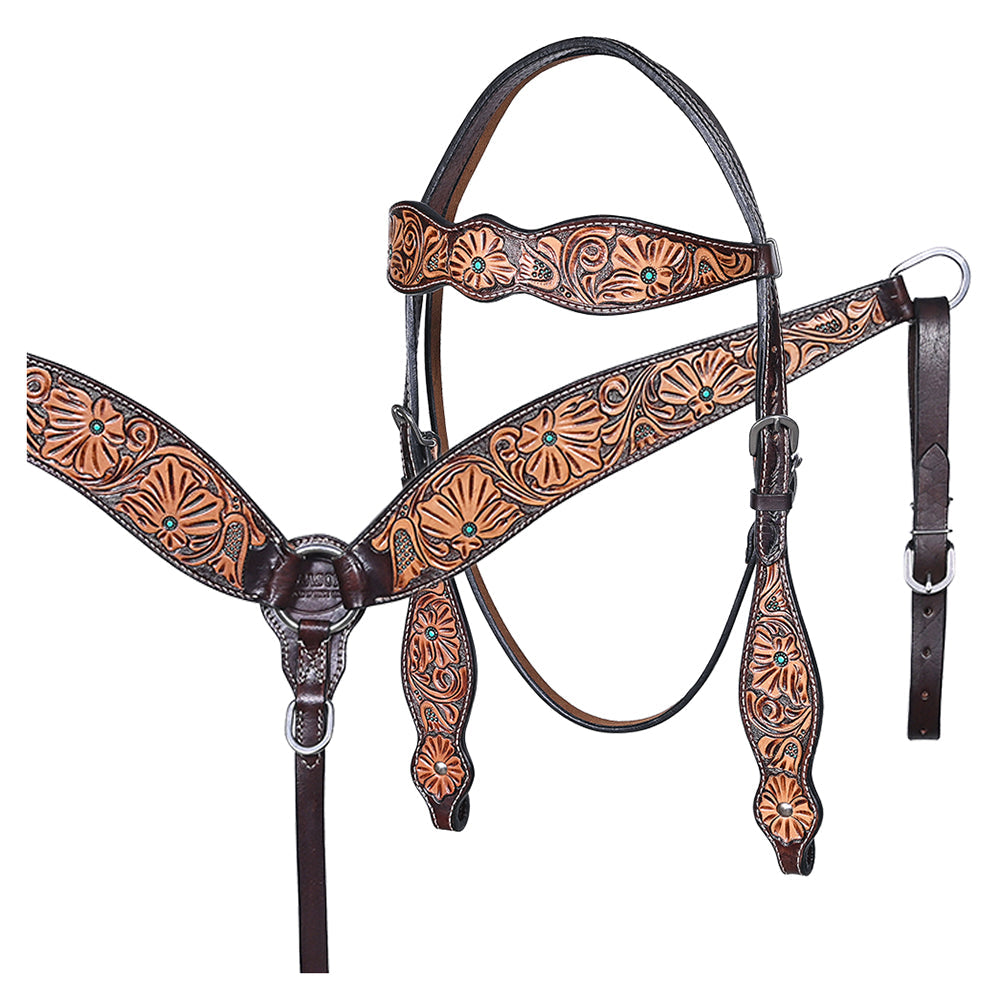 HILASON Western Horse Hand Carved American Leather Breast Collar Headstall