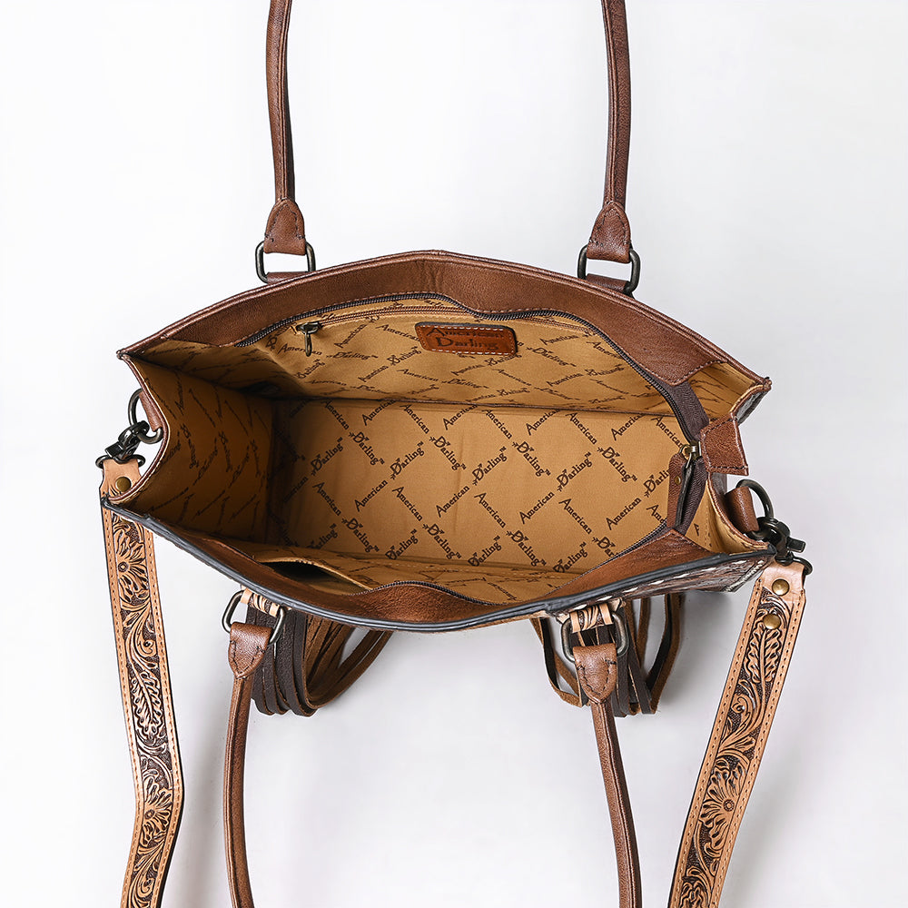 American Darling Hand Tooled Hair On Genuine Leather Women Bag Western Handbag Purse