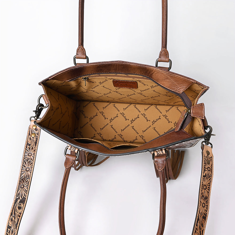 American Darling Hand Tooled Hair On Genuine Leather Women Bag Western Handbag Purse