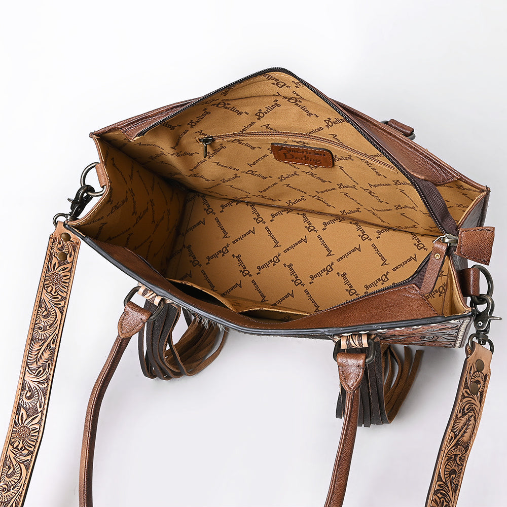 American Darling Hand Tooled Hair On Genuine Leather Women Bag Western Handbag Purse
